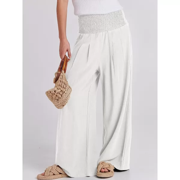 imageANRABESS Women Linen Palazzo Pants Summer Boho Wide Leg High Waist Casual Lounge Pant Trousers with PocketWhite