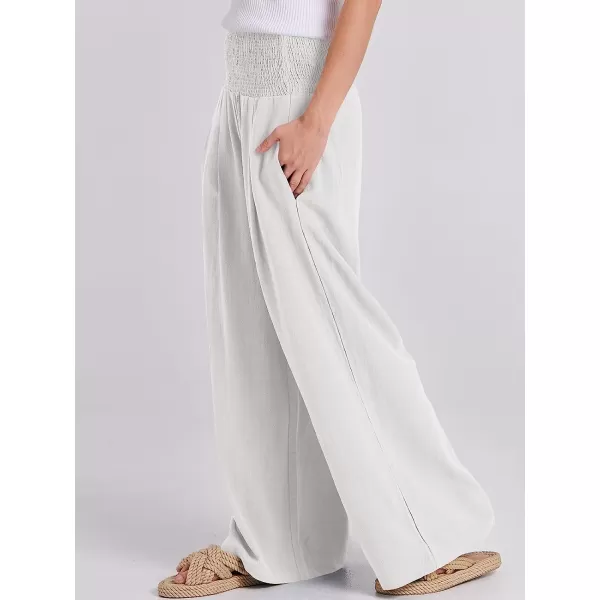 imageANRABESS Women Linen Palazzo Pants Summer Boho Wide Leg High Waist Casual Lounge Pant Trousers with PocketWhite