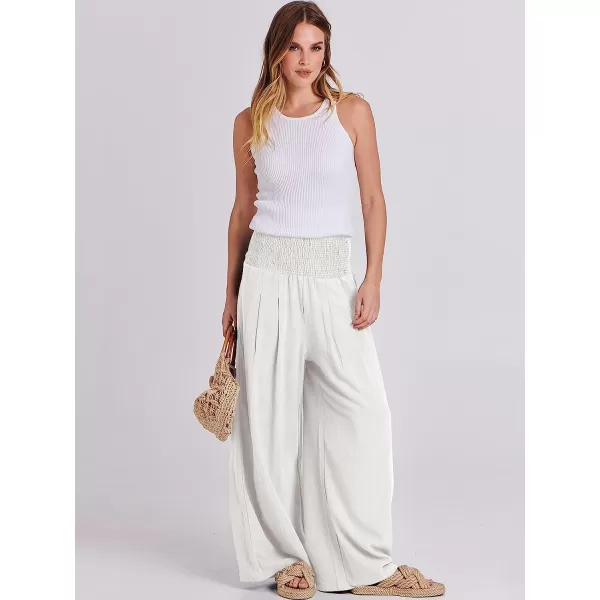 imageANRABESS Women Linen Palazzo Pants Summer Boho Wide Leg High Waist Casual Lounge Pant Trousers with PocketWhite