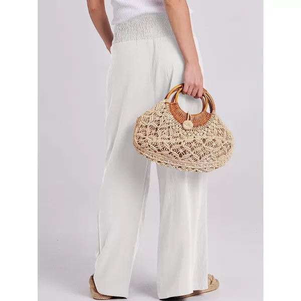 imageANRABESS Women Linen Palazzo Pants Summer Boho Wide Leg High Waist Casual Lounge Pant Trousers with PocketWhite
