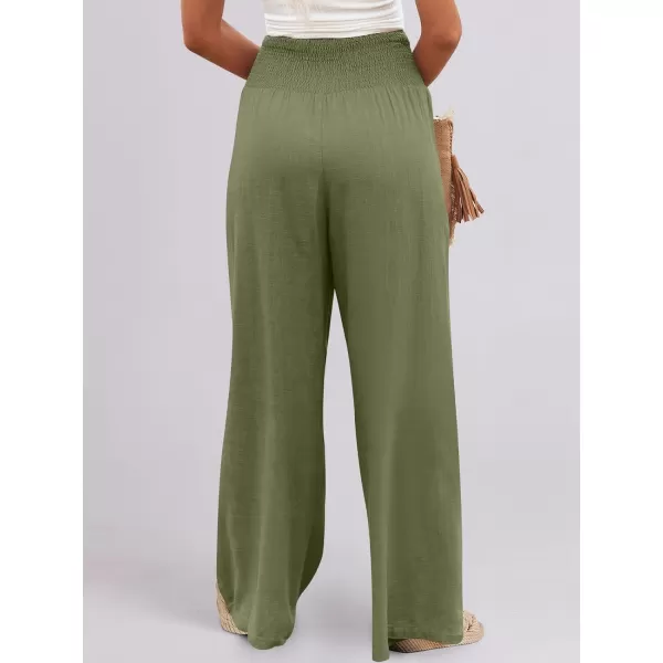 imageANRABESS Women Linen Palazzo Pants Summer Boho Wide Leg High Waist Casual Lounge Pant Trousers with PocketsArmy Green