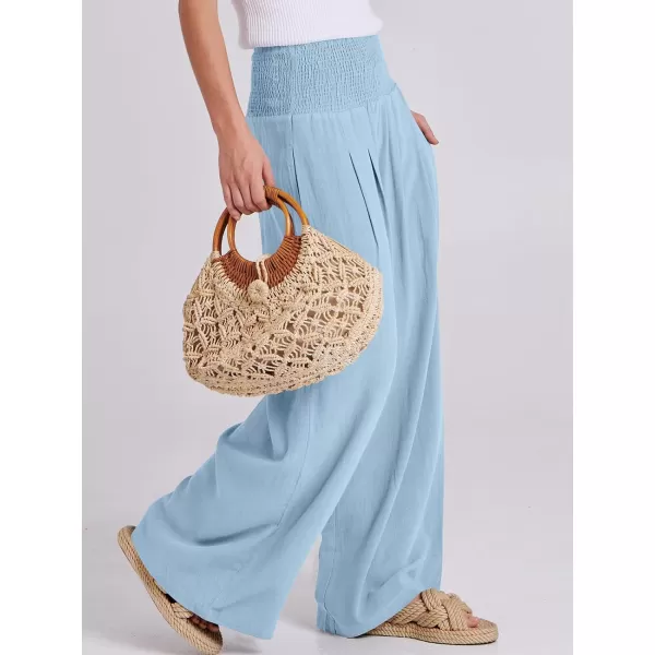 imageANRABESS Women Linen Palazzo Pants Summer Boho Wide Leg High Waist Casual Lounge Pant Trousers with PocketsBaby Blue