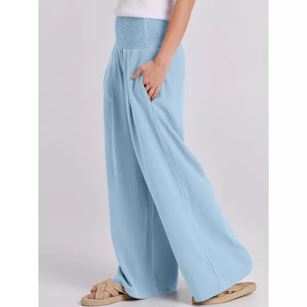 imageANRABESS Women Linen Palazzo Pants Summer Boho Wide Leg High Waist Casual Lounge Pant Trousers with PocketsBaby Blue