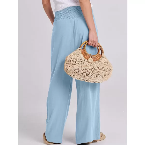 imageANRABESS Women Linen Palazzo Pants Summer Boho Wide Leg High Waist Casual Lounge Pant Trousers with PocketsBaby Blue