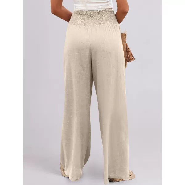 imageANRABESS Women Linen Palazzo Pants Summer Boho Wide Leg High Waist Casual Lounge Pant Trousers with PocketsBeige