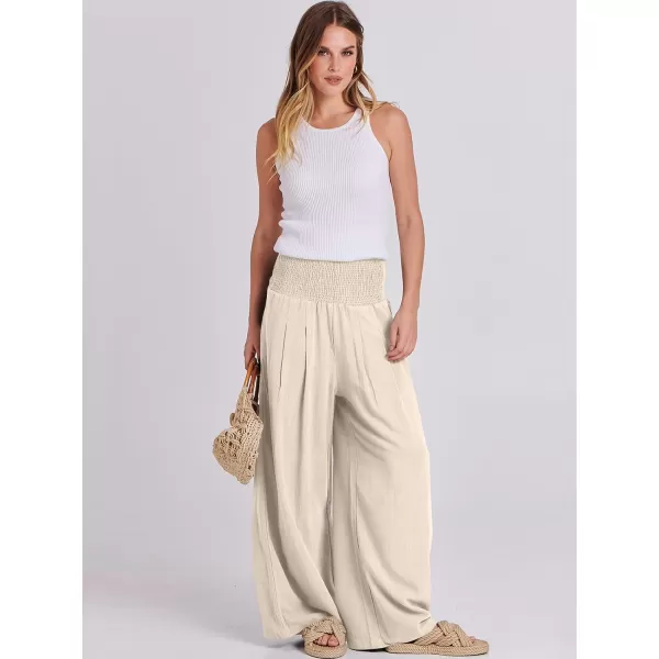 imageANRABESS Women Linen Palazzo Pants Summer Boho Wide Leg High Waist Casual Lounge Pant Trousers with PocketsBeige