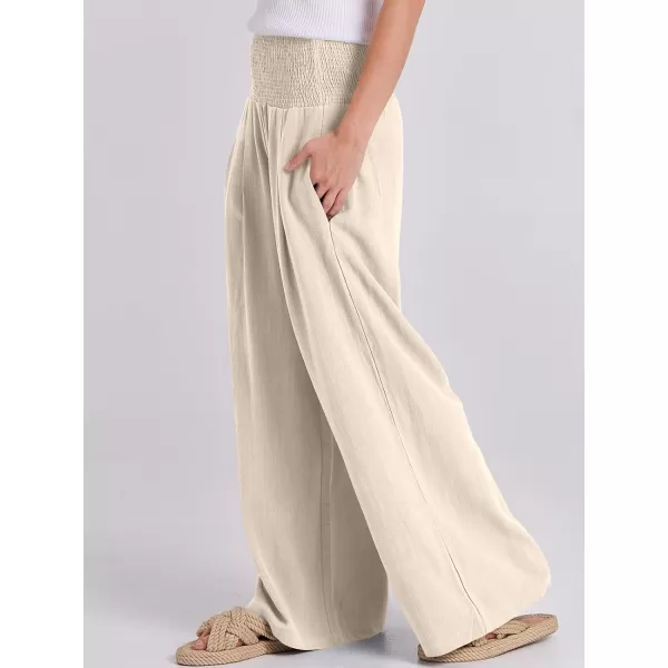 imageANRABESS Women Linen Palazzo Pants Summer Boho Wide Leg High Waist Casual Lounge Pant Trousers with PocketsBeige