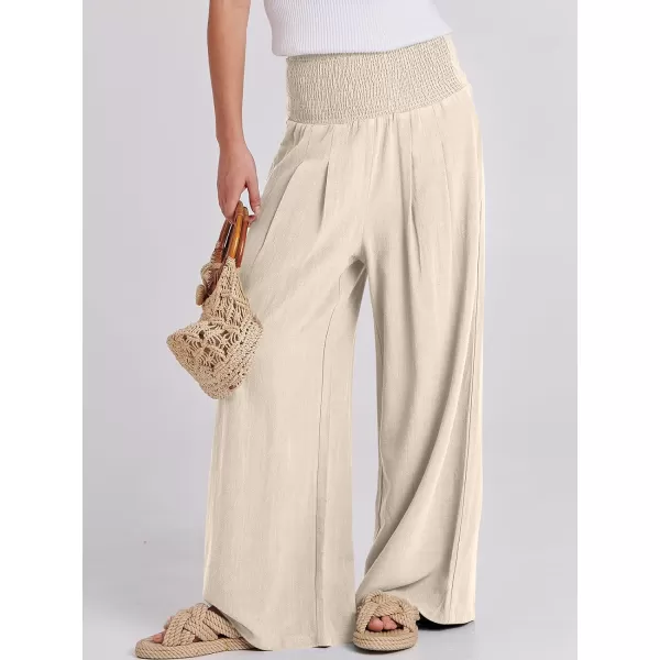 imageANRABESS Women Linen Palazzo Pants Summer Boho Wide Leg High Waist Casual Lounge Pant Trousers with PocketsBeige