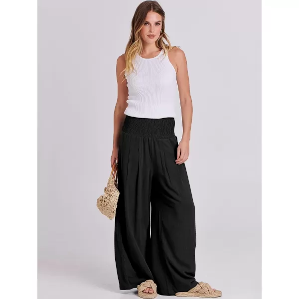 imageANRABESS Women Linen Palazzo Pants Summer Boho Wide Leg High Waist Casual Lounge Pant Trousers with PocketsBlack