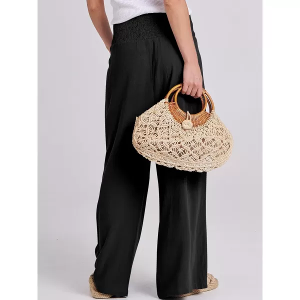 imageANRABESS Women Linen Palazzo Pants Summer Boho Wide Leg High Waist Casual Lounge Pant Trousers with PocketsBlack