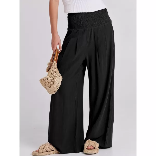imageANRABESS Women Linen Palazzo Pants Summer Boho Wide Leg High Waist Casual Lounge Pant Trousers with PocketsBlack