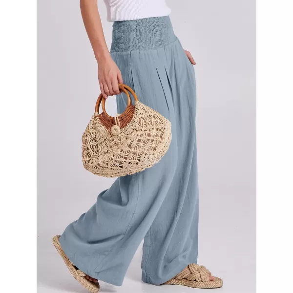 imageANRABESS Women Linen Palazzo Pants Summer Boho Wide Leg High Waist Casual Lounge Pant Trousers with PocketsBlue