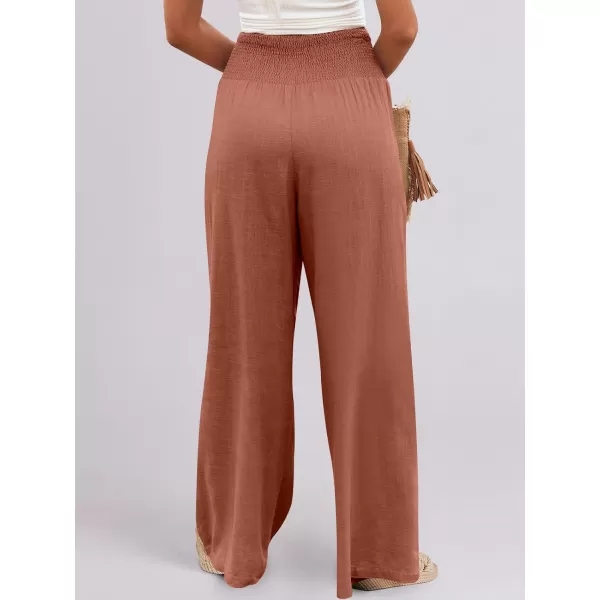 imageANRABESS Women Linen Palazzo Pants Summer Boho Wide Leg High Waist Casual Lounge Pant Trousers with PocketsBrick Red