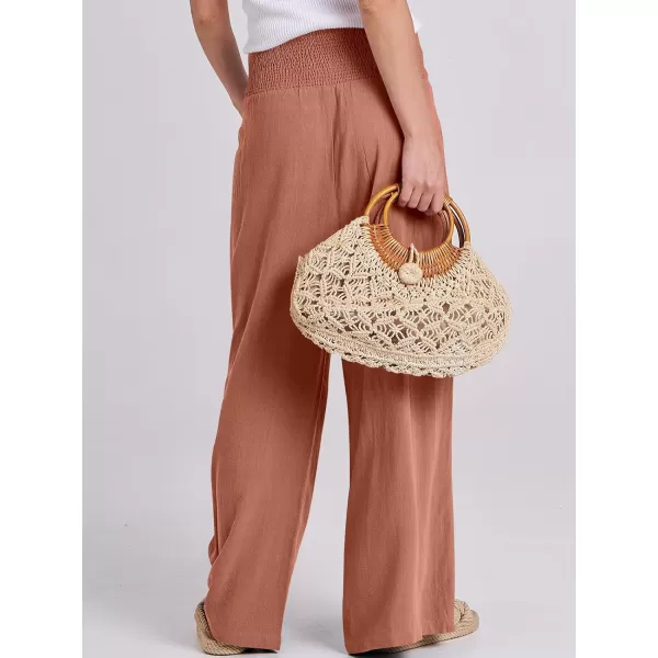 imageANRABESS Women Linen Palazzo Pants Summer Boho Wide Leg High Waist Casual Lounge Pant Trousers with PocketsBrick Red