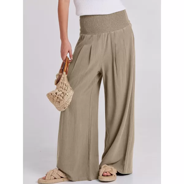 imageANRABESS Women Linen Palazzo Pants Summer Boho Wide Leg High Waist Casual Lounge Pant Trousers with PocketsBrown