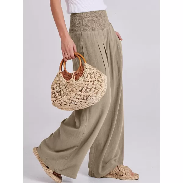 imageANRABESS Women Linen Palazzo Pants Summer Boho Wide Leg High Waist Casual Lounge Pant Trousers with PocketsBrown