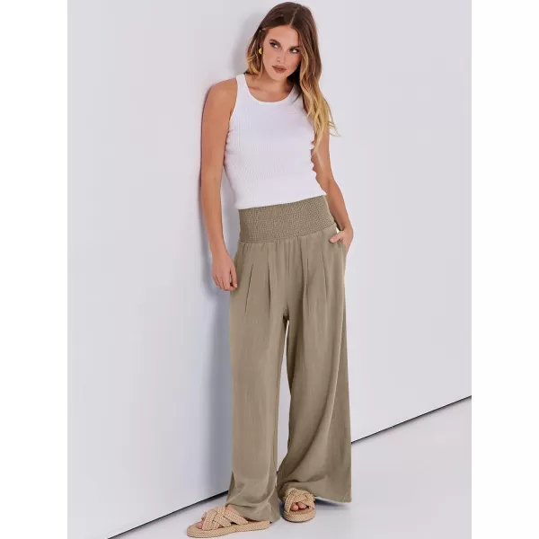 imageANRABESS Women Linen Palazzo Pants Summer Boho Wide Leg High Waist Casual Lounge Pant Trousers with PocketsBrown