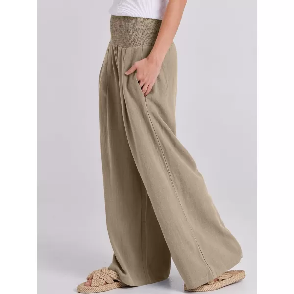 imageANRABESS Women Linen Palazzo Pants Summer Boho Wide Leg High Waist Casual Lounge Pant Trousers with PocketsBrown