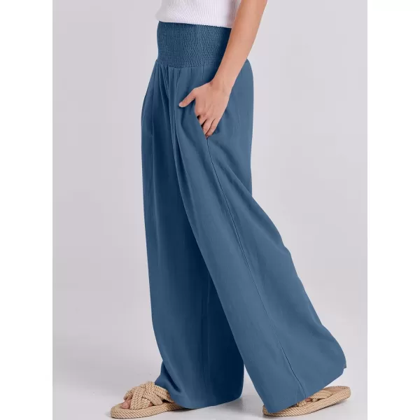imageANRABESS Women Linen Palazzo Pants Summer Boho Wide Leg High Waist Casual Lounge Pant Trousers with PocketsDeep Blue