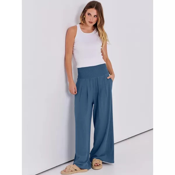 imageANRABESS Women Linen Palazzo Pants Summer Boho Wide Leg High Waist Casual Lounge Pant Trousers with PocketsDeep Blue