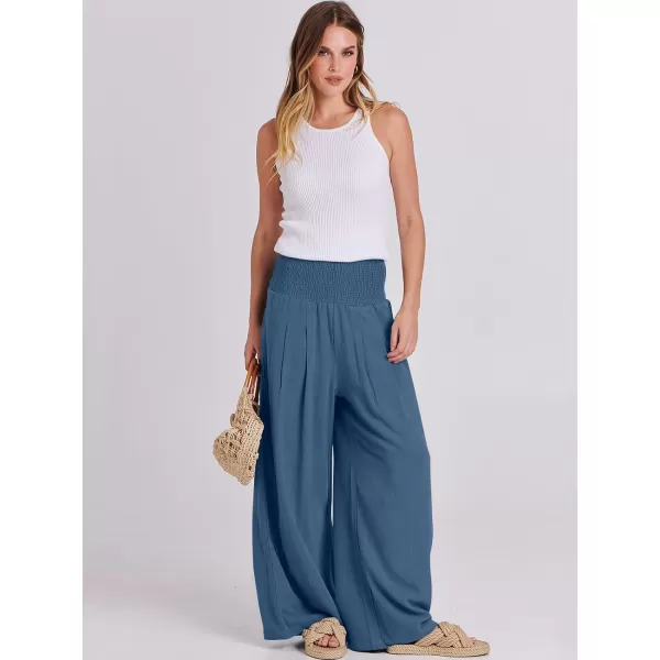 imageANRABESS Women Linen Palazzo Pants Summer Boho Wide Leg High Waist Casual Lounge Pant Trousers with PocketsDeep Blue