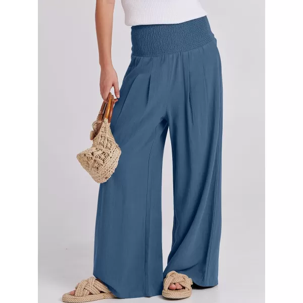 imageANRABESS Women Linen Palazzo Pants Summer Boho Wide Leg High Waist Casual Lounge Pant Trousers with PocketsDeep Blue