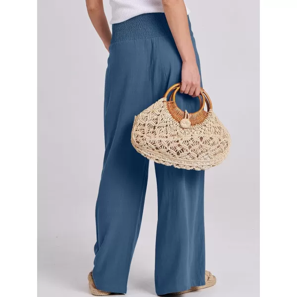 imageANRABESS Women Linen Palazzo Pants Summer Boho Wide Leg High Waist Casual Lounge Pant Trousers with PocketsDeep Blue