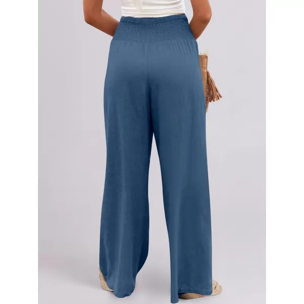 imageANRABESS Women Linen Palazzo Pants Summer Boho Wide Leg High Waist Casual Lounge Pant Trousers with PocketsDeep Blue
