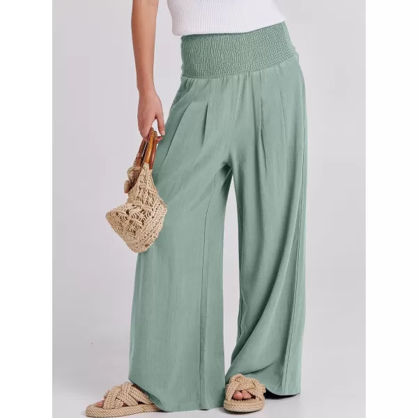 imageANRABESS Women Linen Palazzo Pants Summer Boho Wide Leg High Waist Casual Lounge Pant Trousers with PocketsGreen Blue