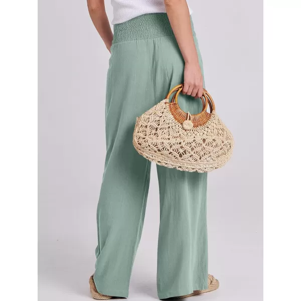 imageANRABESS Women Linen Palazzo Pants Summer Boho Wide Leg High Waist Casual Lounge Pant Trousers with PocketsGreen Blue