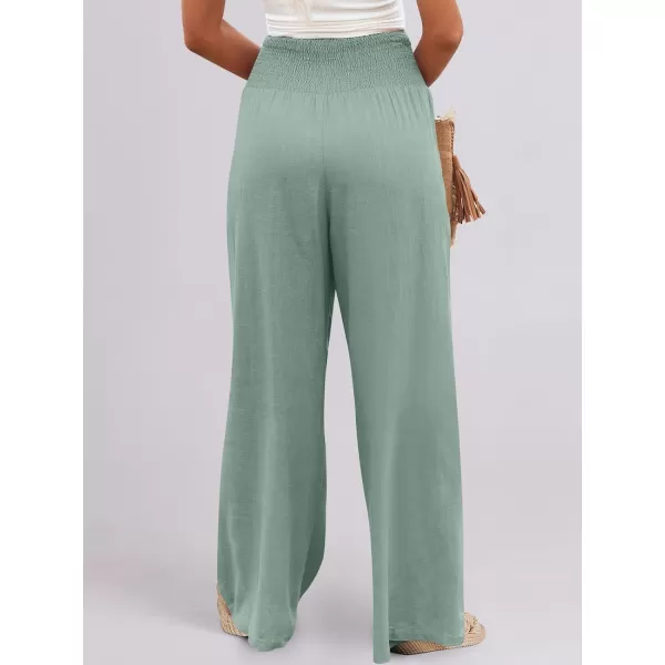 imageANRABESS Women Linen Palazzo Pants Summer Boho Wide Leg High Waist Casual Lounge Pant Trousers with PocketsGreen Blue