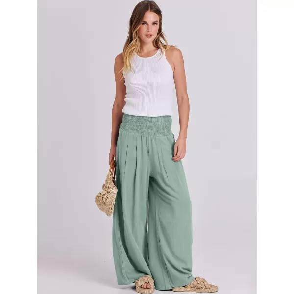 imageANRABESS Women Linen Palazzo Pants Summer Boho Wide Leg High Waist Casual Lounge Pant Trousers with PocketsGreen Blue
