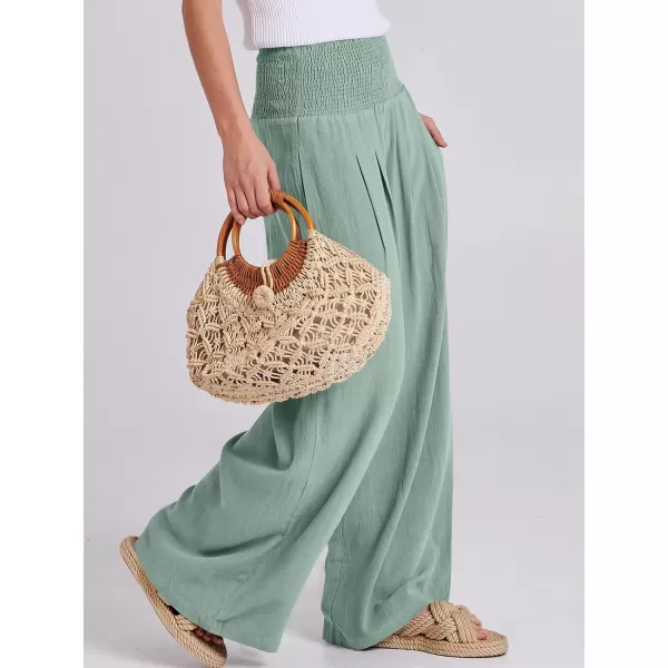 imageANRABESS Women Linen Palazzo Pants Summer Boho Wide Leg High Waist Casual Lounge Pant Trousers with PocketsGreen Blue