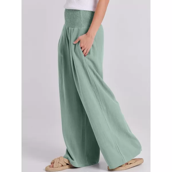 imageANRABESS Women Linen Palazzo Pants Summer Boho Wide Leg High Waist Casual Lounge Pant Trousers with PocketsGreen Blue