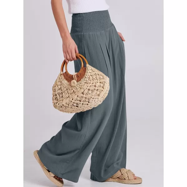 imageANRABESS Women Linen Palazzo Pants Summer Boho Wide Leg High Waist Casual Lounge Pant Trousers with PocketsGrey
