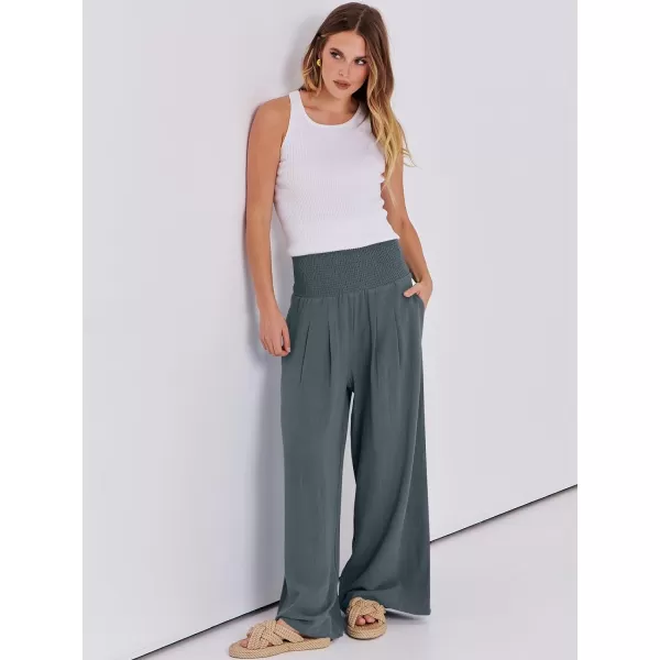 imageANRABESS Women Linen Palazzo Pants Summer Boho Wide Leg High Waist Casual Lounge Pant Trousers with PocketsGrey