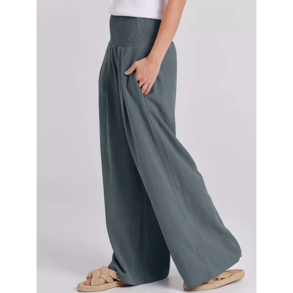imageANRABESS Women Linen Palazzo Pants Summer Boho Wide Leg High Waist Casual Lounge Pant Trousers with PocketsGrey