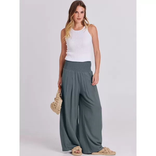 imageANRABESS Women Linen Palazzo Pants Summer Boho Wide Leg High Waist Casual Lounge Pant Trousers with PocketsGrey