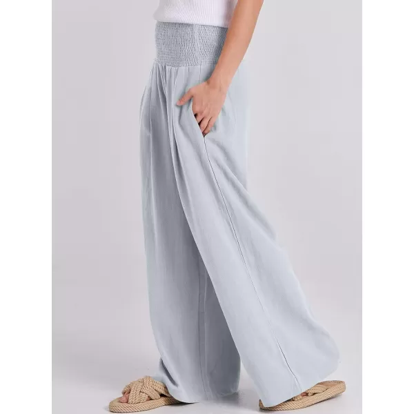 imageANRABESS Women Linen Palazzo Pants Summer Boho Wide Leg High Waist Casual Lounge Pant Trousers with PocketsLight Blue
