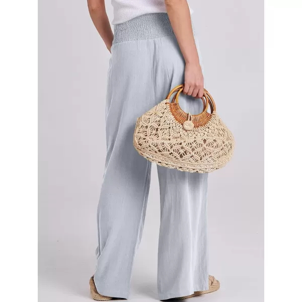 imageANRABESS Women Linen Palazzo Pants Summer Boho Wide Leg High Waist Casual Lounge Pant Trousers with PocketsLight Blue