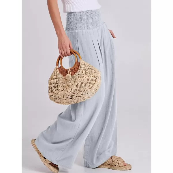imageANRABESS Women Linen Palazzo Pants Summer Boho Wide Leg High Waist Casual Lounge Pant Trousers with PocketsLight Blue
