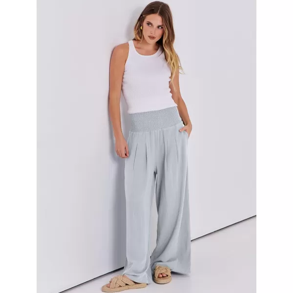 imageANRABESS Women Linen Palazzo Pants Summer Boho Wide Leg High Waist Casual Lounge Pant Trousers with PocketsLight Blue