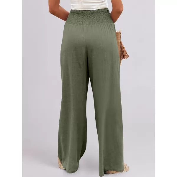 imageANRABESS Women Linen Palazzo Pants Summer Boho Wide Leg High Waist Casual Lounge Pant Trousers with PocketsOlive