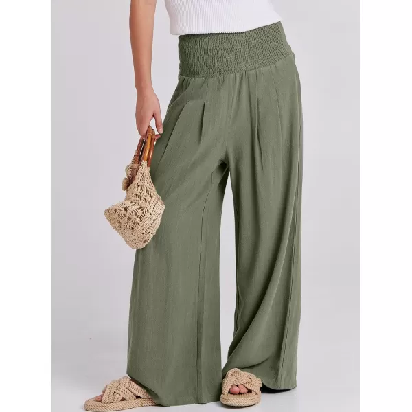 imageANRABESS Women Linen Palazzo Pants Summer Boho Wide Leg High Waist Casual Lounge Pant Trousers with PocketsOlive