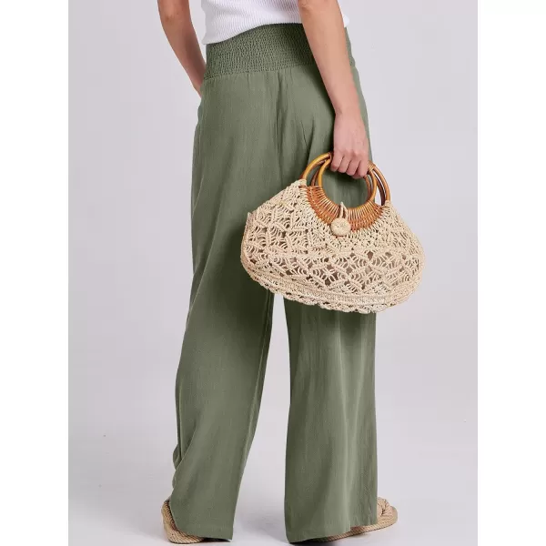imageANRABESS Women Linen Palazzo Pants Summer Boho Wide Leg High Waist Casual Lounge Pant Trousers with PocketsOlive