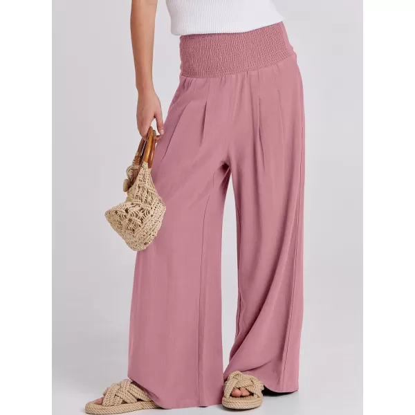 imageANRABESS Women Linen Palazzo Pants Summer Boho Wide Leg High Waist Casual Lounge Pant Trousers with PocketsPink