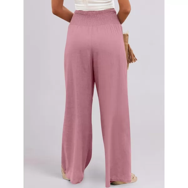 imageANRABESS Women Linen Palazzo Pants Summer Boho Wide Leg High Waist Casual Lounge Pant Trousers with PocketsPink