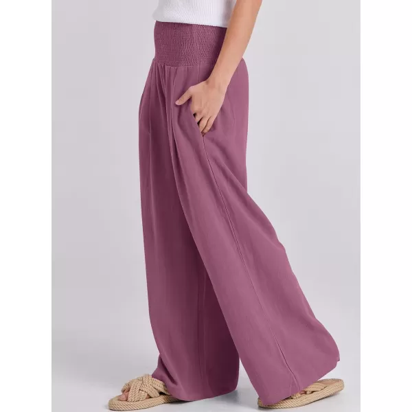 imageANRABESS Women Linen Palazzo Pants Summer Boho Wide Leg High Waist Casual Lounge Pant Trousers with PocketsPurple