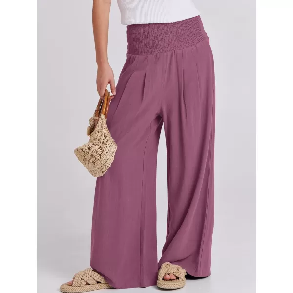 imageANRABESS Women Linen Palazzo Pants Summer Boho Wide Leg High Waist Casual Lounge Pant Trousers with PocketsPurple