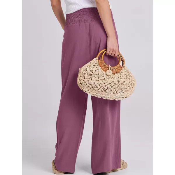 imageANRABESS Women Linen Palazzo Pants Summer Boho Wide Leg High Waist Casual Lounge Pant Trousers with PocketsPurple